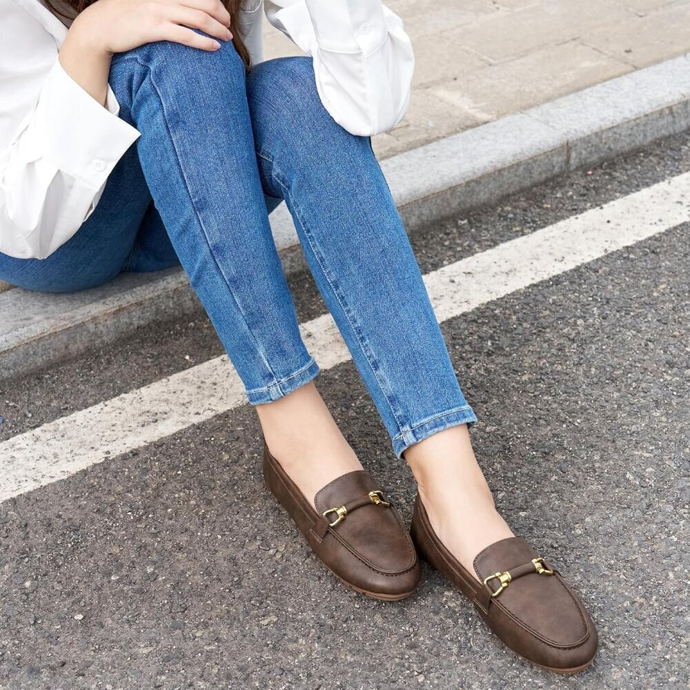 Women's Loafers Comfortable Slip On Business Work Flats Shoes Moccasins Brown - Picture 2 of 6